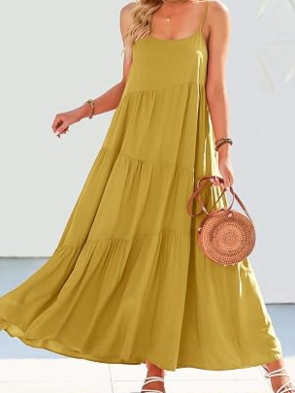 ANRABESS Women Summer Sleeveless Maxi Dress (L) Yellow